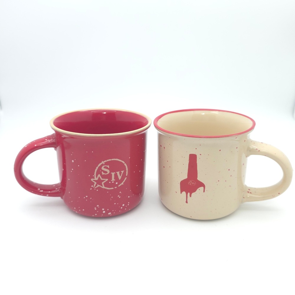 Maker's Mark Coffee Mug Set 2pc Ceramic Red Cream Speckled Campfire Bourbon Logo